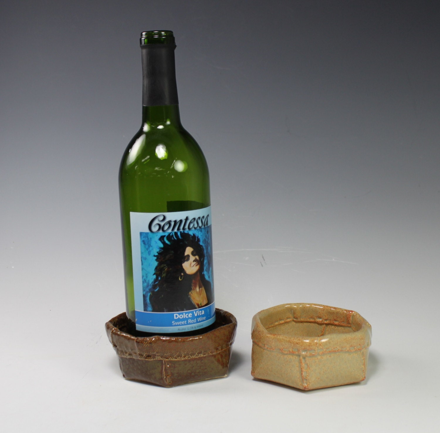 Two Textured Ceramic Wine Bottle Coasters by thePottersapprentice
