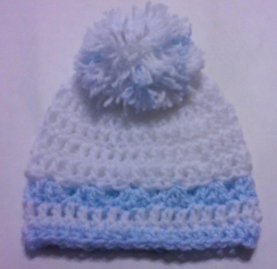 Crochet Newborn Sweater Set Baby Blue and White Preemie Baby