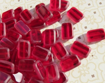 Deep Maroon Red Czech Tablet Beads, 12 Beads - Item 1962