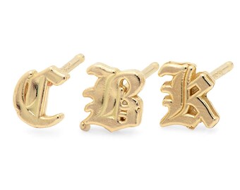 14K Old English Initial Earring, Gold Old English Letter Stud, Single stud, Initial Earring, Initial Studs, Gold Initial Earring