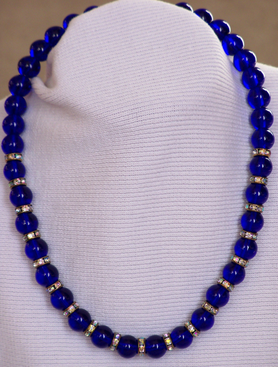 1980’s Napier Cobalt Blue Glass Bead Choker Necklace w Aurora Borealis ...