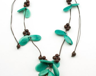 Butterfly Aqua Tagua/ Brown Acai Necklaces