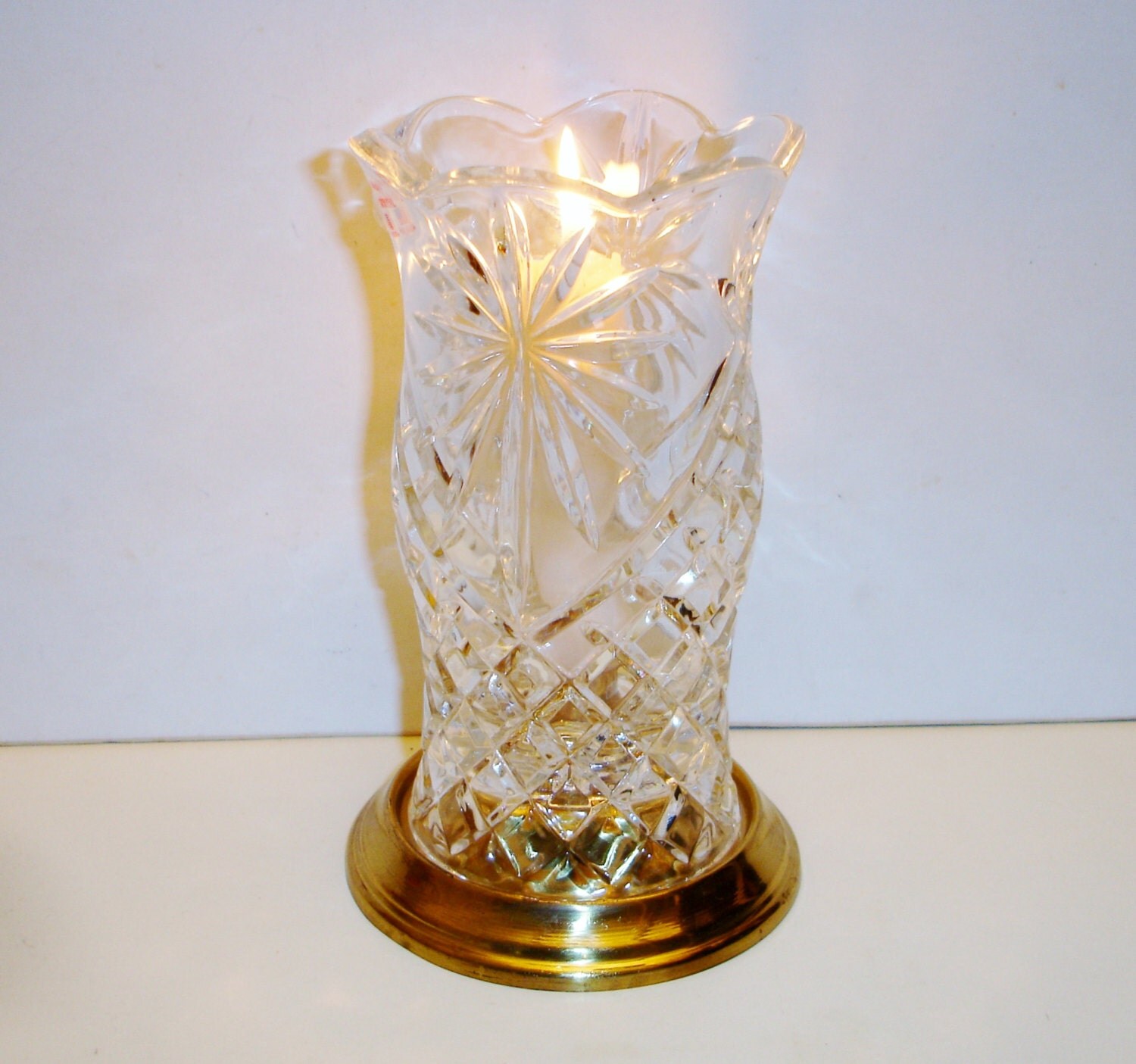 Elegant Teleflora 24 Lead Crystal Candle Holder with Brass
