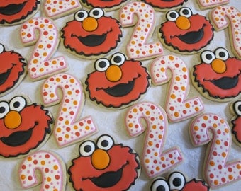 Sesame Street Elmo and Number Decorated Sugar Cookies Collection - Elmo Cookies, Birthday Party, Sesame Street Party, Number Cookies