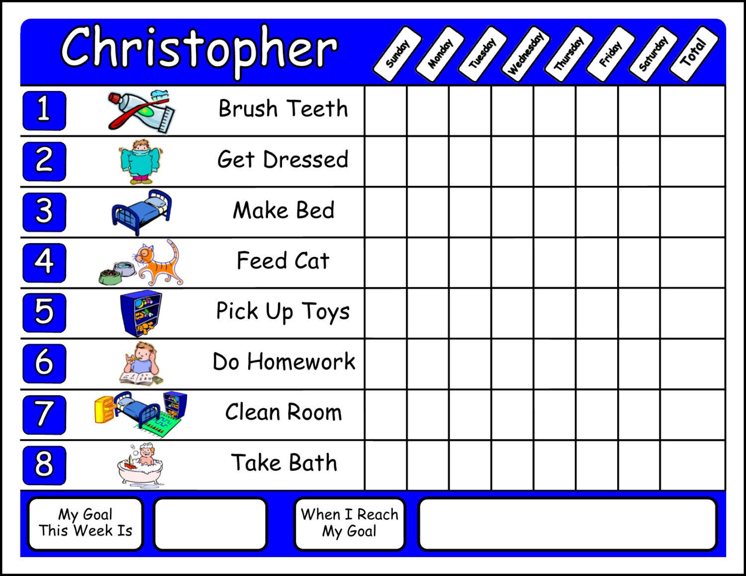 Chore Chart with Chore Pictures Dry Erase You Choose the