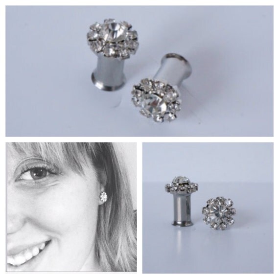 Diamond Gauges Plugs Rhinestone 0g 2g 4g 8mm 6mm 5mm by EdgySister