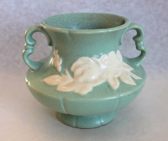 Early 1930's Weller Pottery Cameo Turquoise Double Handled