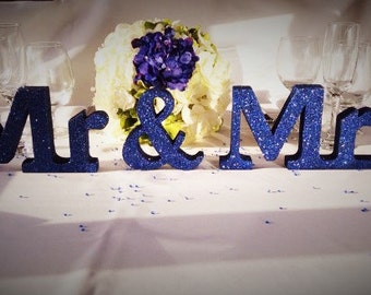 Navy blue glitter Mr & Mrs wedding sign Wooden and freestanding Wedding letters Sweetheart table decoration Wedding luxury decoration