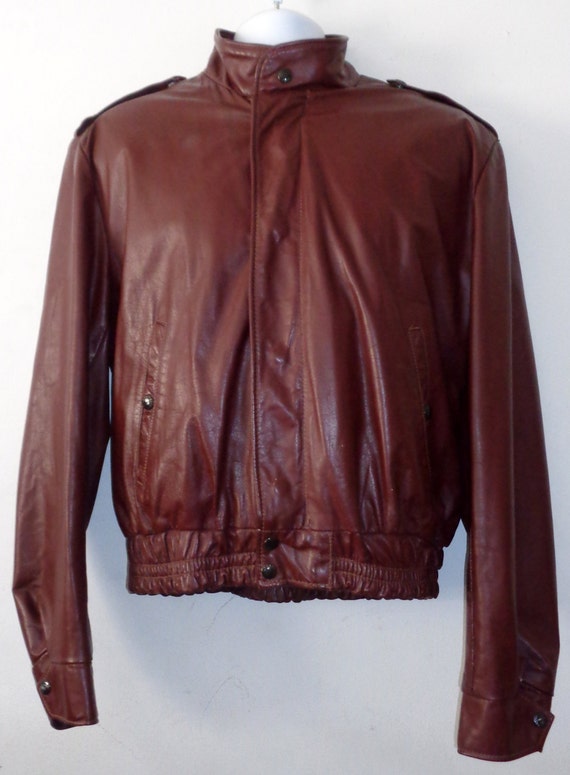 SCHOTT Burgundy Leather Motorcycle Jacket Men's Size 44