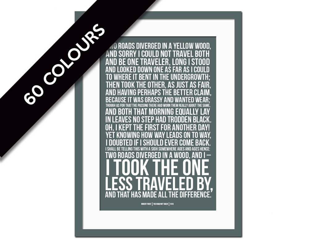 The Road Not Taken by Robert Frost Art Print Quotation