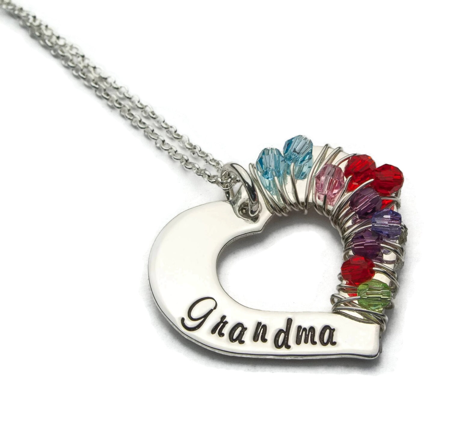 Grandmothers Necklace, Mothers Day Gift, Wrapped In Love, Birthstone Necklace, Grandma Jewelry, Grandmothers Jewelry, Heart Pendant