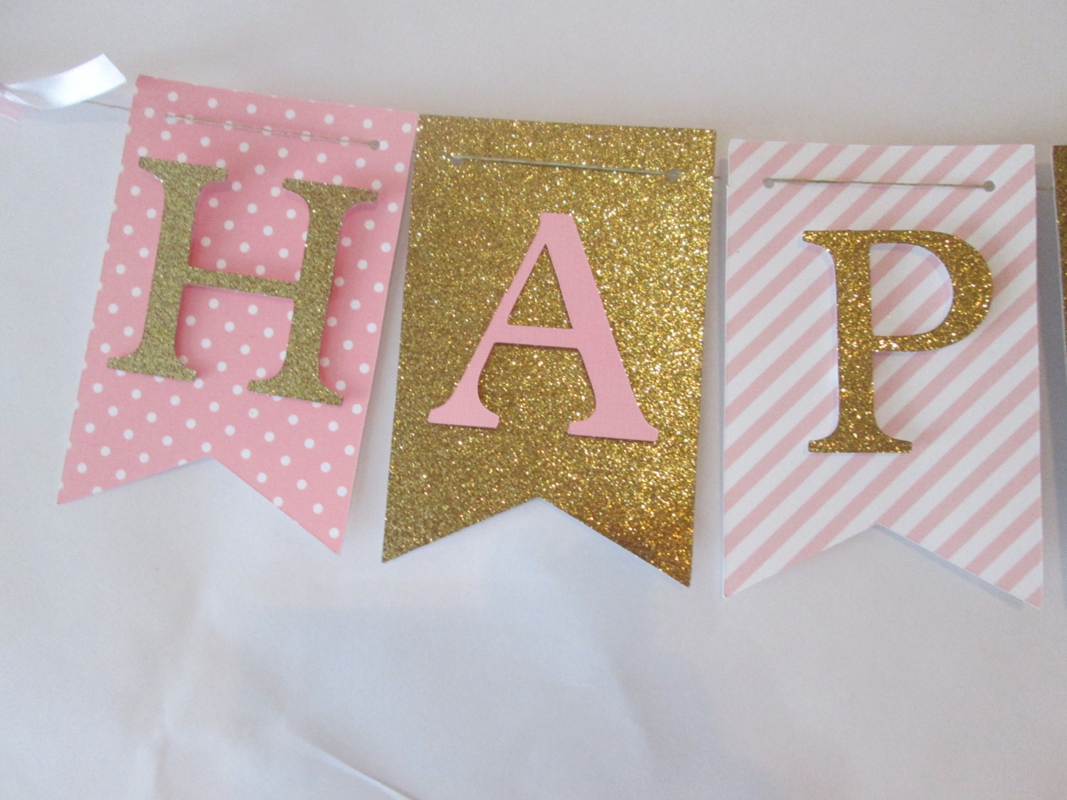  Pink  and glitter gold Happy birthday  banner  first birthday 