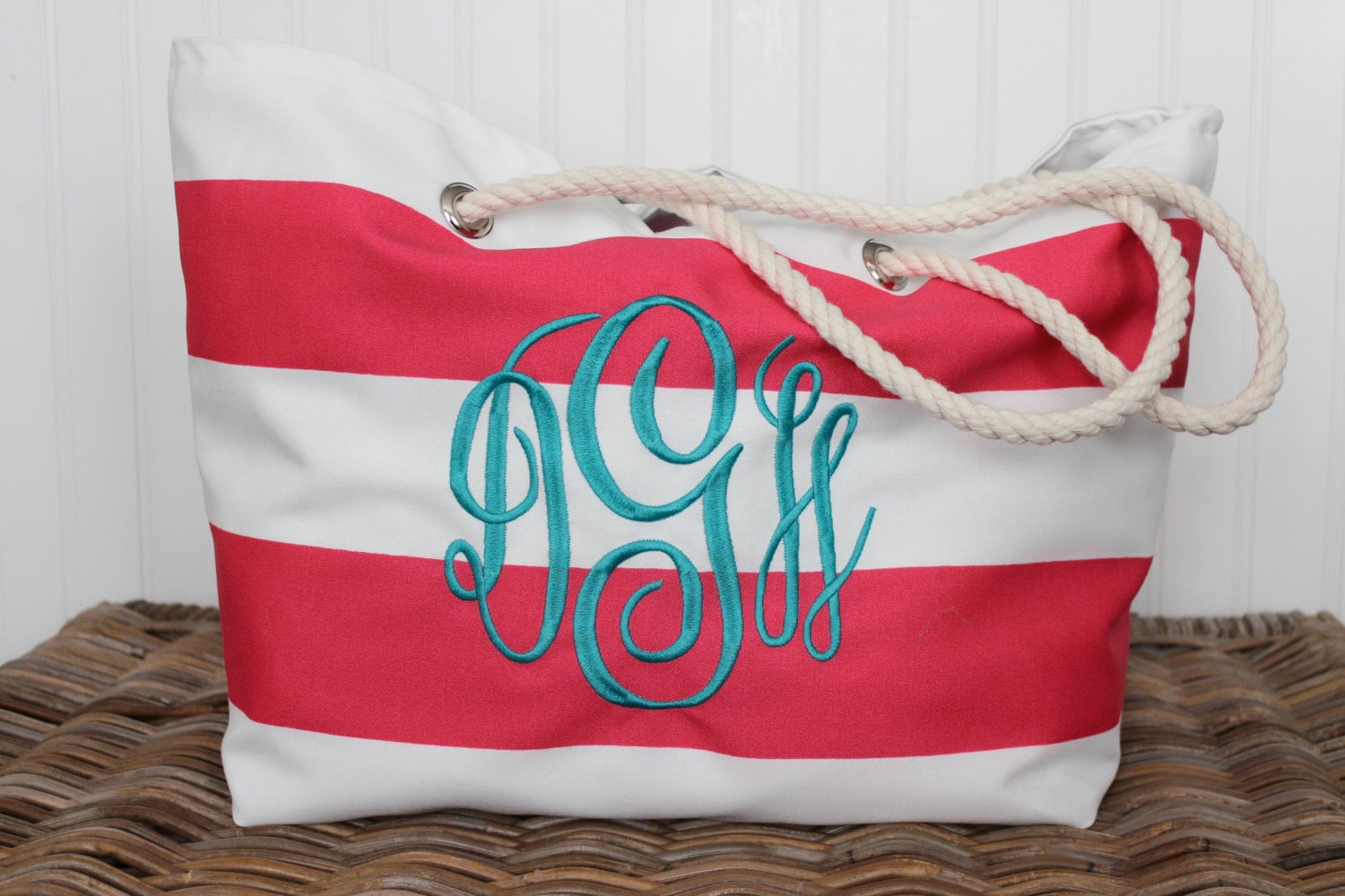 Personalized Beach Tote Bag Monogrammed Beach Bag by Prettyloulou