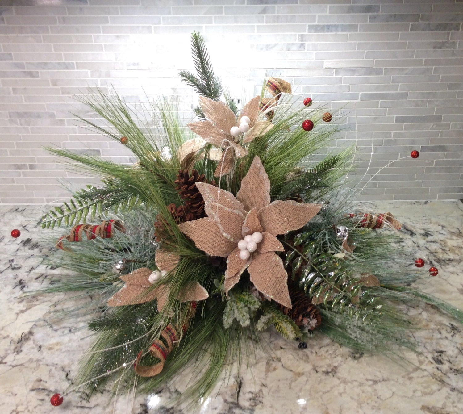 Christmas Centerpiece Burlap poinsettia centerpiece