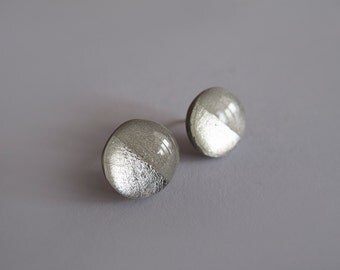 Gray Silver Round Stud Earrings - Surgical Steel Posts