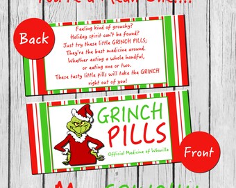 Grinch Pills DIY/PRINTABLE Treat Bag Toppers