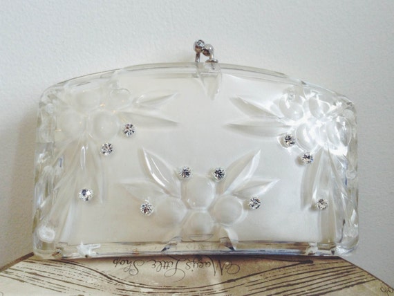 1950s Clear Lucite Clutch with Rhinestone by JohnandGingerVintage
