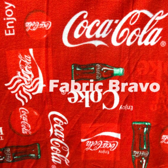 Coca+Cola+Fabric+By+The+Yard similar to Coca Cola Bottles and Logo on Red Anti Pill Fleece Fabric ...