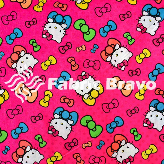 Hello Kitty Bright Neon Pink 100 Percent Cotton Fabric By The