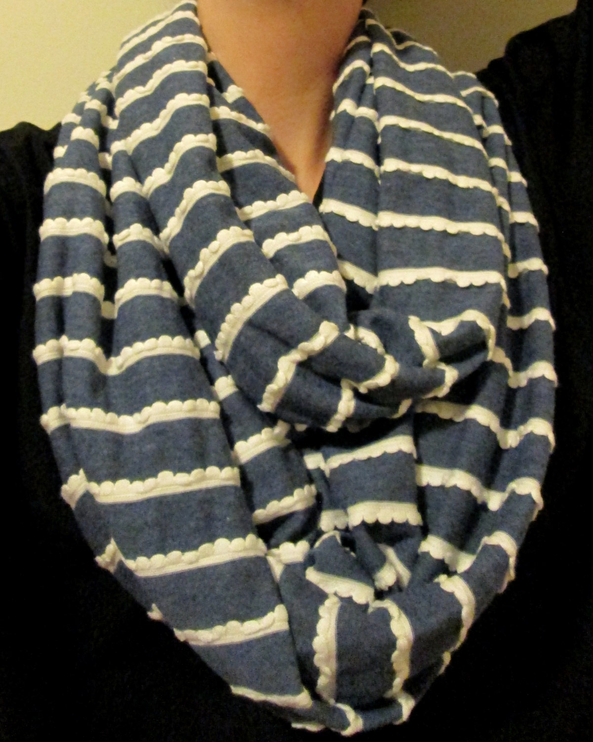 Infinity Scarf Striped Jersey Blue & Cream by CircleAround on Etsy