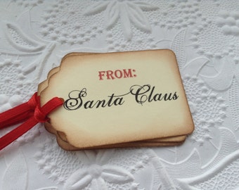 Vintage From Santa Gift Tags-Christmas Tags-Hang Tags-Party Favor-Glitter Tags- Gold Tags- Stained Tags