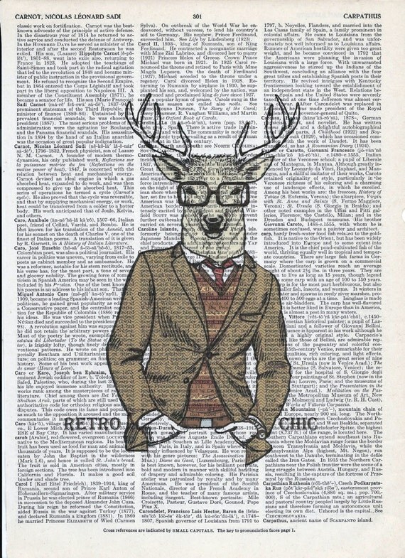 Fashion Illustraion of Deer Print on Upcycle Vintage Page Book Print Art Print Dictionary Print Collage Print