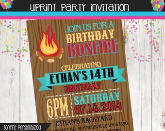 Bonfire Invitation - Camp Out - Camping - Boy - Printable