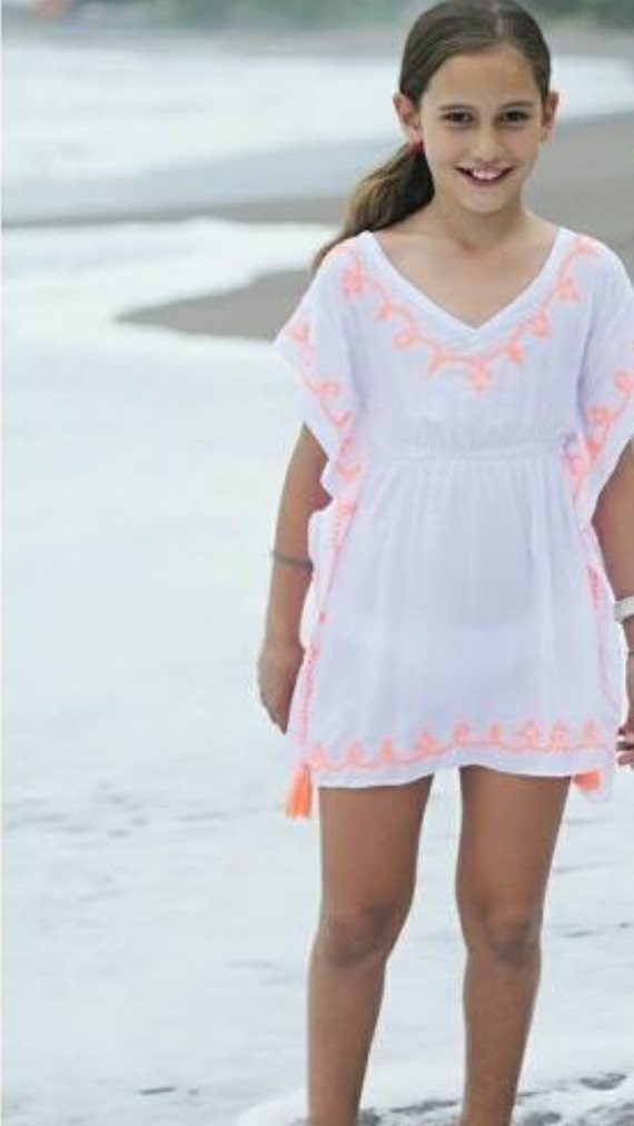  Kids Kaftan BOHO Kids Dress Orange Dress Kids Beach Kaftan 