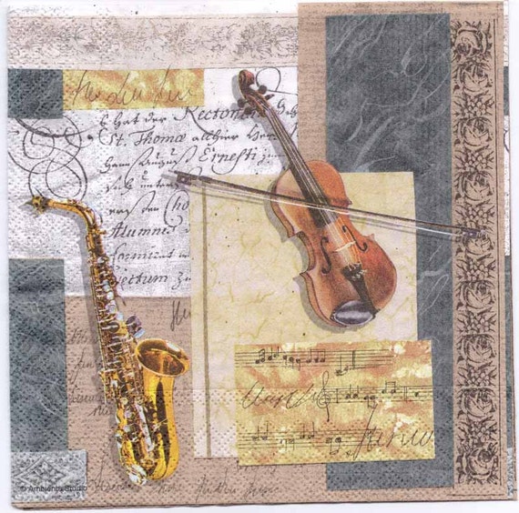 Decoupage Napkins Musical Instruments Saxophone Violin