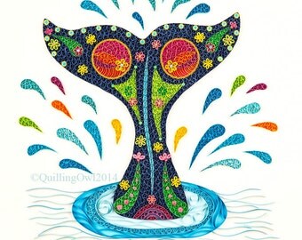 Fine art GICLEE print ,Splash, Paper Illustration of a Whale's tail - Fine Paper Art, Quilling Art