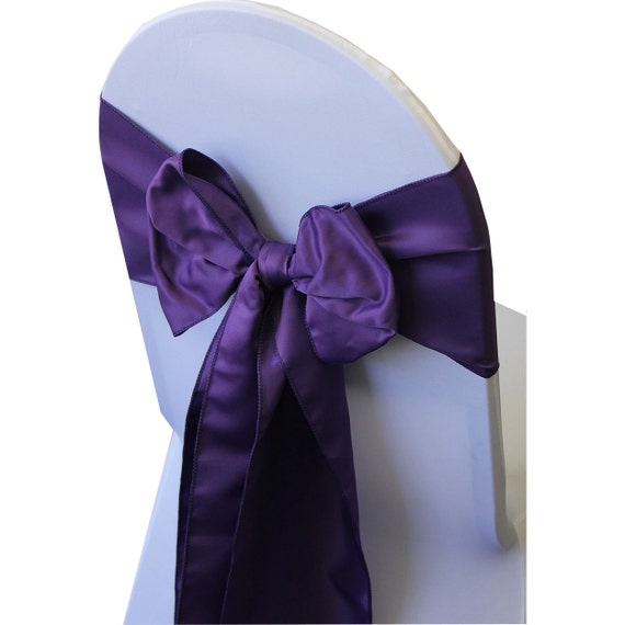 Purple Lamour Satin Chair Sashes Pack Of 10 Wedding Chair 