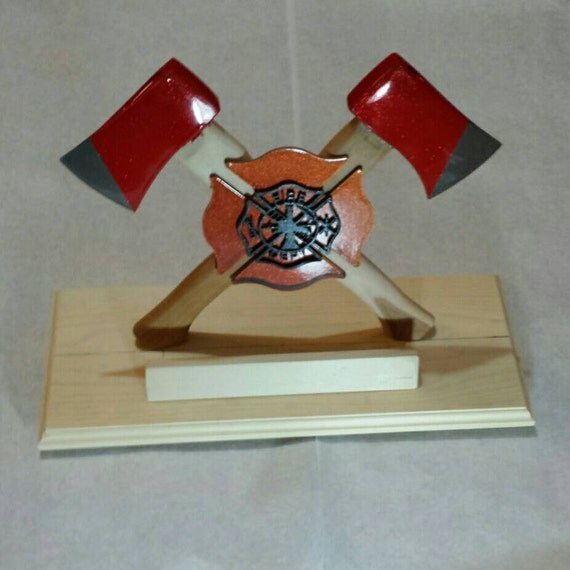 Crossed axe firefighter special occasion desk by CavellaDesign