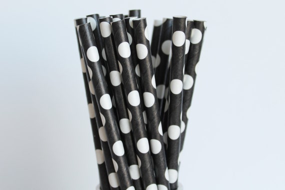Black with White Polka Dot Paper Straws-Wedding Straws-Mason Jar Straws-Birthday Party Straws-Black and White Paper Straws-Polka Dot Straws Il_570xn