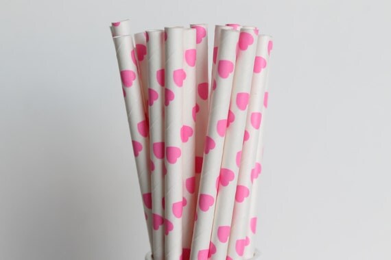 Hot Pink Heart Paper Straws-Hot Pink Straws-Heart Straws-Valentines Day Straws-Party Straws-Wedding Straws-Mason Jar Straws-Cake Pop Sticks Il_570xn