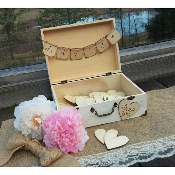 Wood Advice Box With 50 Wood Hearts Wedding ~ Baby Shower Guest Book Alternative