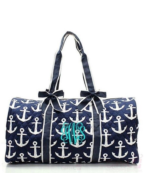 Personalized Duffle Bag Quilted Anchor Nautical Navy Blue