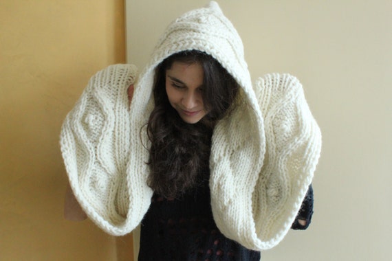 Chunky Scarf. measurements  Wool Hooded Scarf. Scarf Long hooded scarf Scarf. Scoodie Scarf.