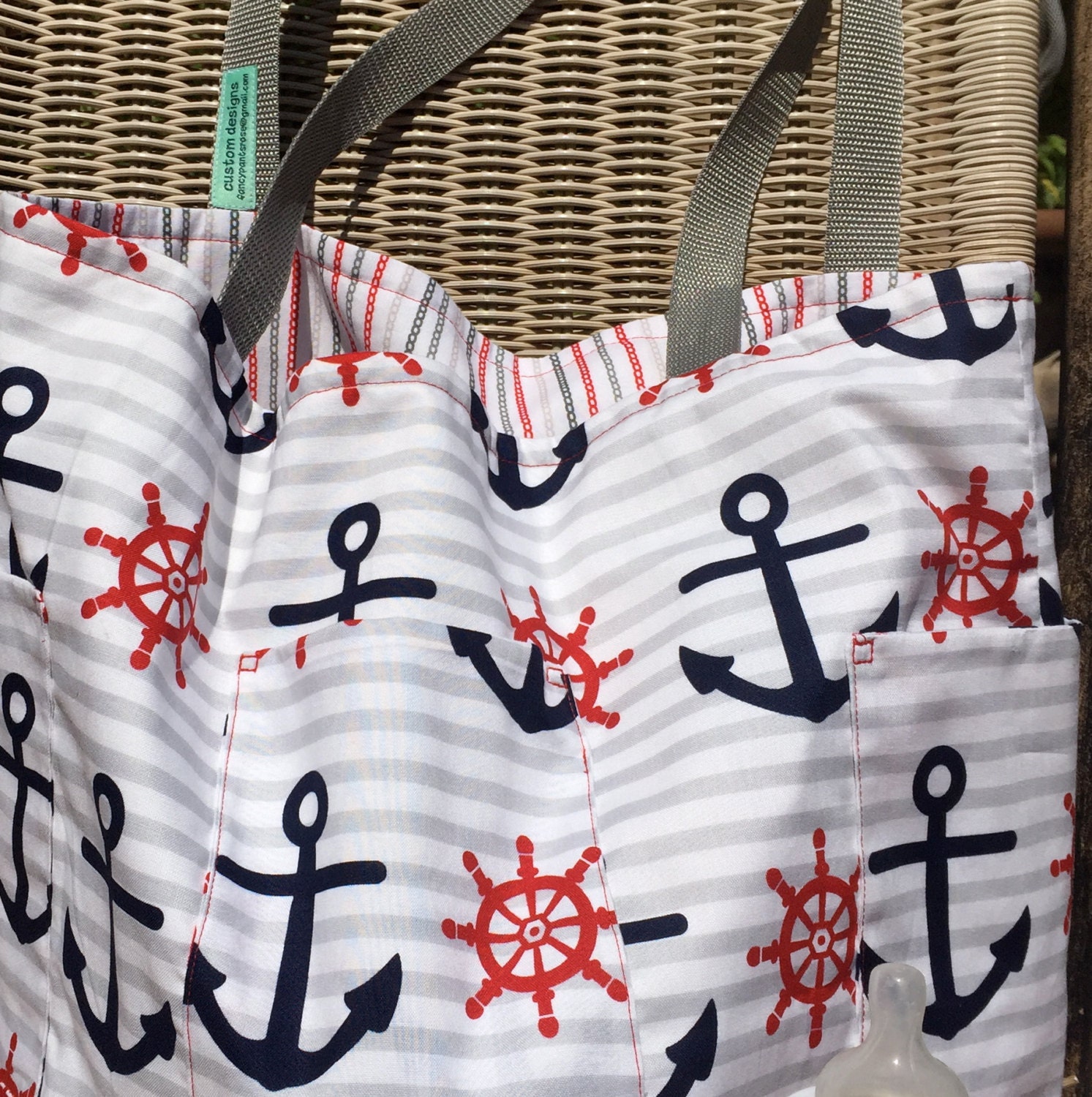 Nautical Diaper Bag Gender Neutral Custom Tote Bag Purse