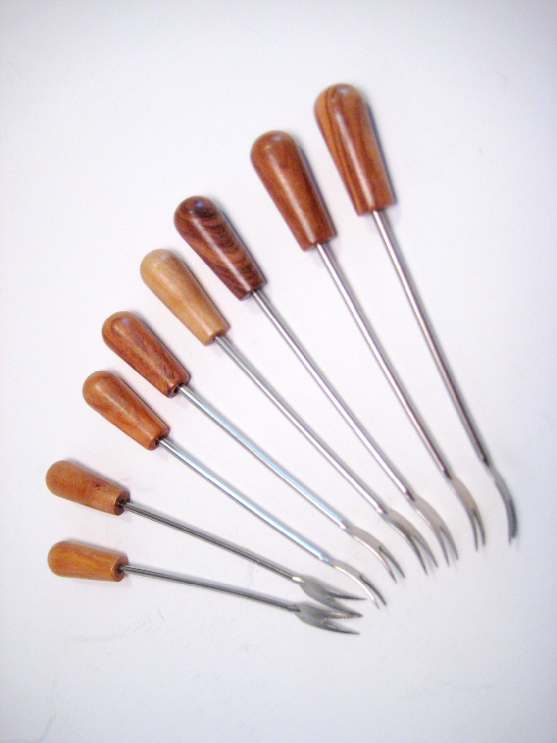 Vintage Cocktail Forks Wood Handles Set of 8 Appetizer Forks