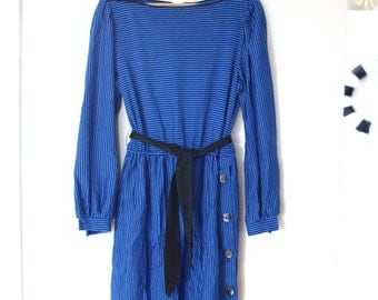 vintage 1980's royal blue and black striped secretary dress dress