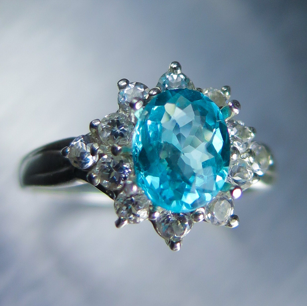 1.10cts Natural Paraiba blue apatite & white topaz 925 silver