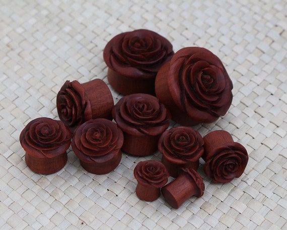 One Pair Saba Rose Plug Earrings Wood Plug Earrings