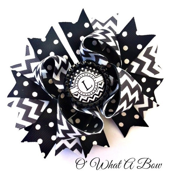 Personalized Baby, Black white Hair Bow, Initial Hair Bow, Black Hair ...