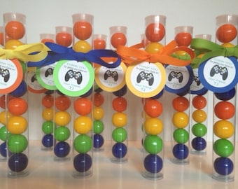 Video Game Party, Gamer party, Game Truck party, VideoGame Party Gumball Tube Party Favors, Personalized with Tags and Ribbon, Set of 12