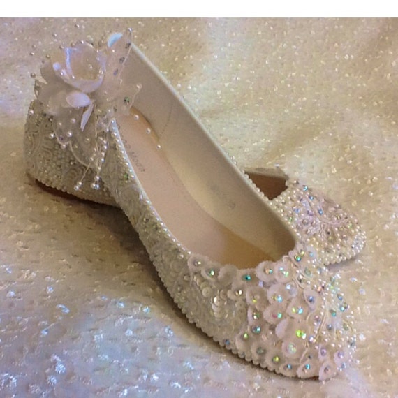 Wedding Shoes Bridal Flats Beaded Rhinestones by Elfinacreation