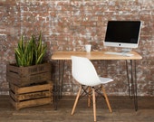 Ash Midcentury Modern Desk with raw iron hairpin legs