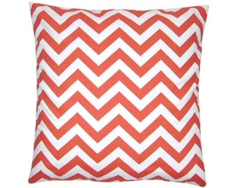 CHEVRON pillow red korall white zigzag stripes 40 x 40 cm