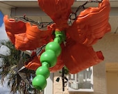 Art Deco  Recycled Green  Art Orange Hibiscus