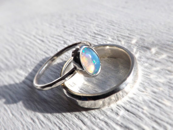 ... ring opal, fine opal ring, white opal ring, opal wedding ring set