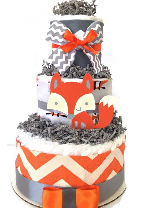 Designer Fox Diaper Cake 3 Tier Baby Shower Centerpiece Fox